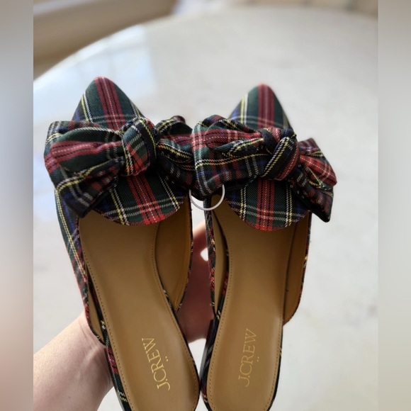 NWT J Crew Woman's Size 9 Stewart Tartan Plaid Bow Slip-On Mules NEW - Picture 2 of 4